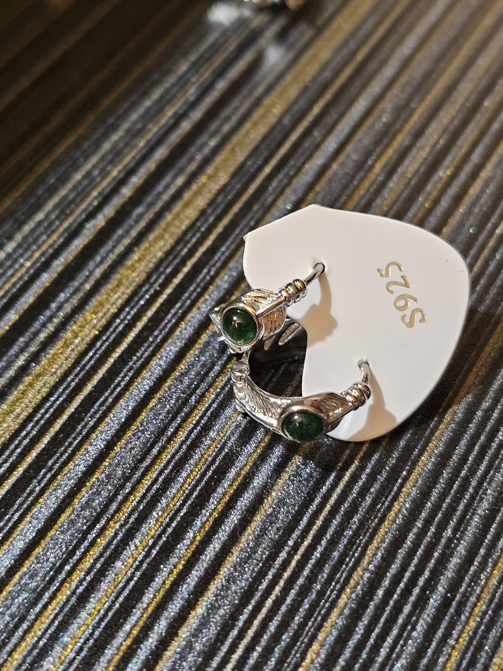 Sterling Silver Green Stone Hoop Earrings